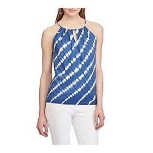 Chaps Denim Womens Tie Dye Halter Blouse Top Sleeveless Blue White Size Large